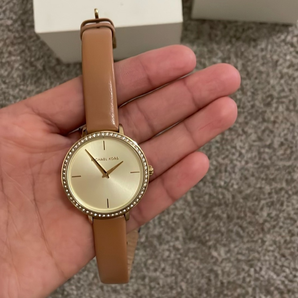 Michael Kors Gold and Tan Wristwatch with Sparkling Bezel